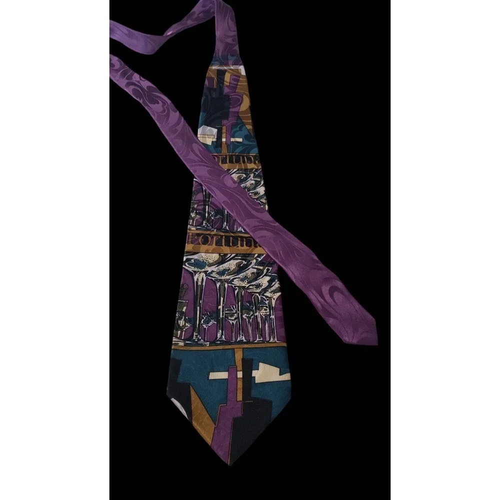 Francesca Bolta Handmade 100% Silk Tie Purple Multi color and‎ Pattern